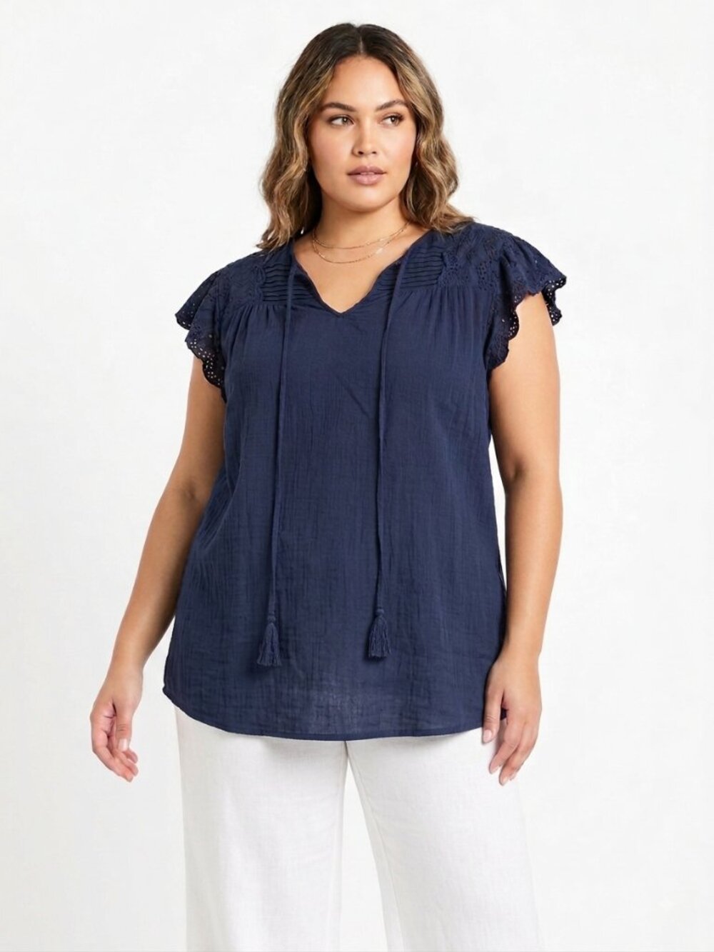 City Chic CCX Set of two 100% Cotton Blouses - White and Navy